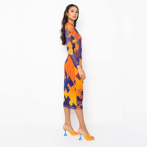 Build With Me Long Sleeve Midi Mesh Dress - Picture 3 of 5